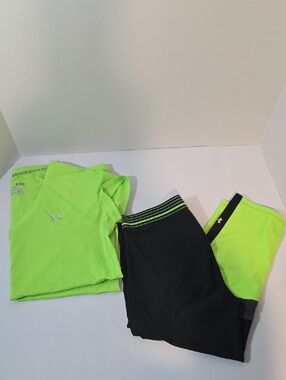 Under Armour Neon Yellow-Green Performance Top and Black Leggings